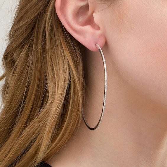 1/2 CT. T.w. Diamond Hoop Earrings in 10K White Gold