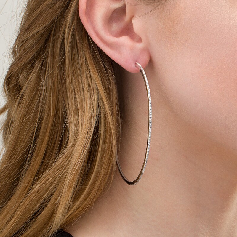 Main Image 2 of 1/2 CT. T.W. Diamond Hoop Earrings in 10K White Gold