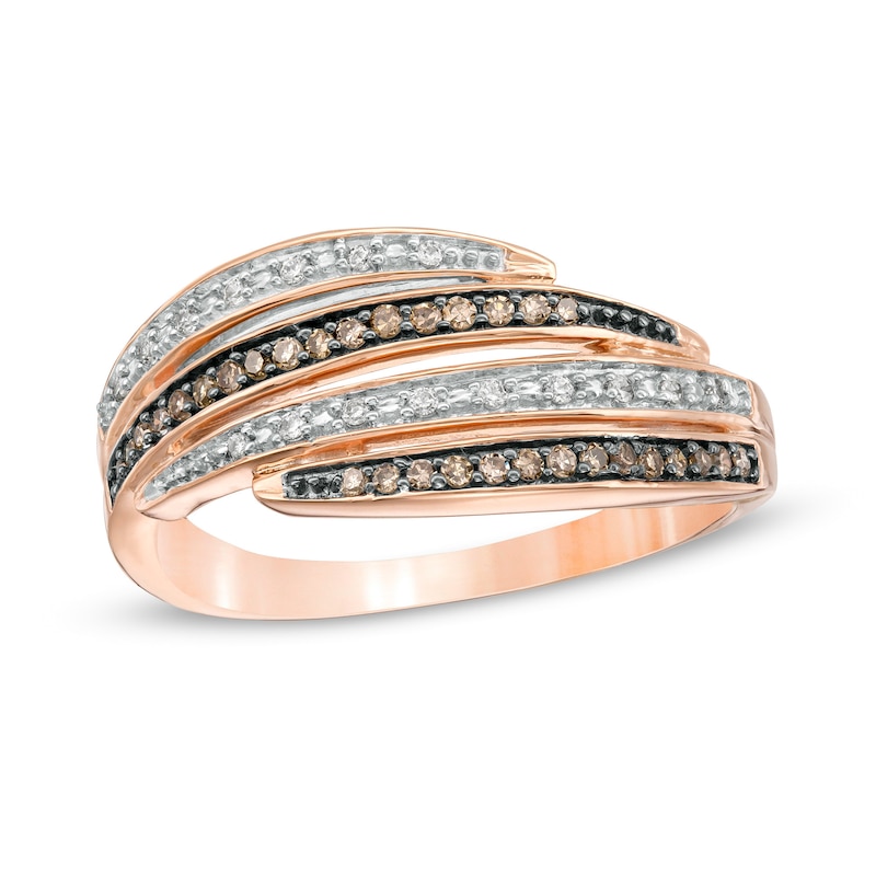 Main Image 1 of 1/5 CT. T.W. Champagne and White Diamond Muti-Row Wrap Ring in 10K Rose Gold