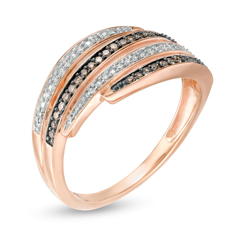 Main Image 3 of 1/5 CT. T.W. Champagne and White Diamond Muti-Row Wrap Ring in 10K Rose Gold