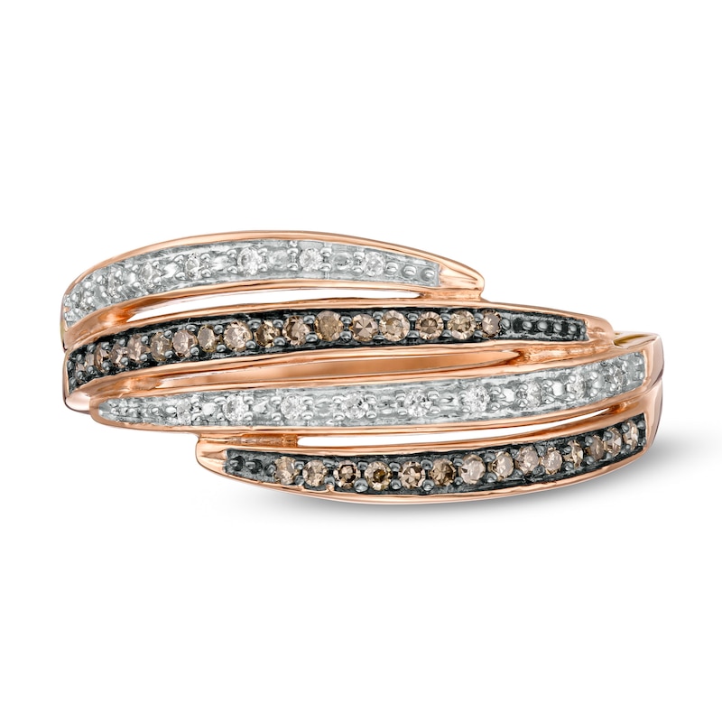 Main Image 4 of 1/5 CT. T.W. Champagne and White Diamond Muti-Row Wrap Ring in 10K Rose Gold