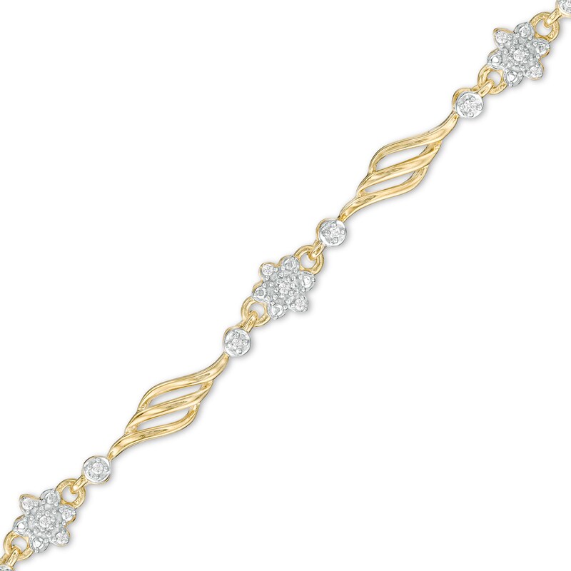Main Image 1 of 1/10 CT. T.W. Diamond Alternating Flower Bracelet in 10K Gold – 7.5"