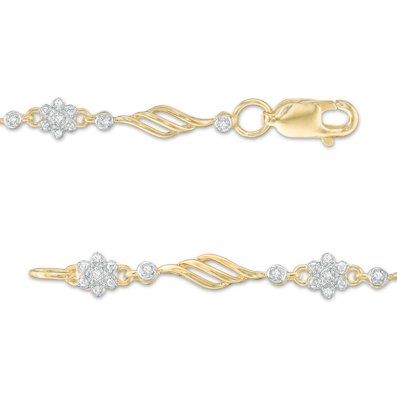 Main Image 3 of 1/10 CT. T.W. Diamond Alternating Flower Bracelet in 10K Gold – 7.5"