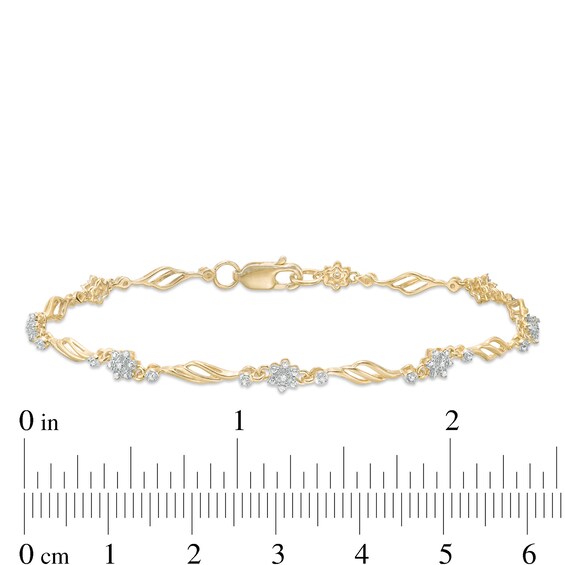 1/10 CT. T.w. Diamond Alternating Flower Bracelet in 10K Gold â 7.5"