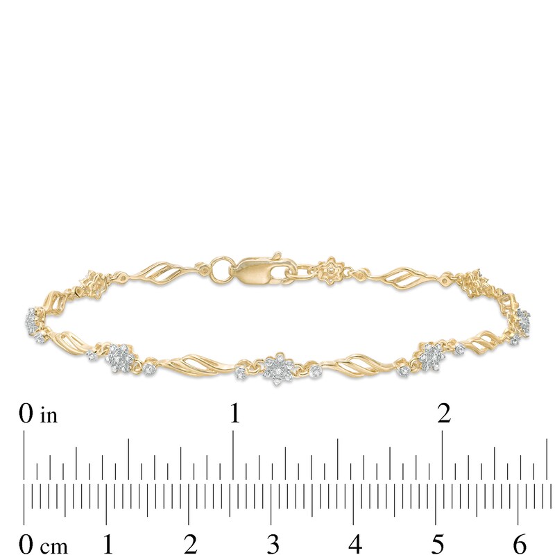Main Image 4 of 1/10 CT. T.W. Diamond Alternating Flower Bracelet in 10K Gold – 7.5"
