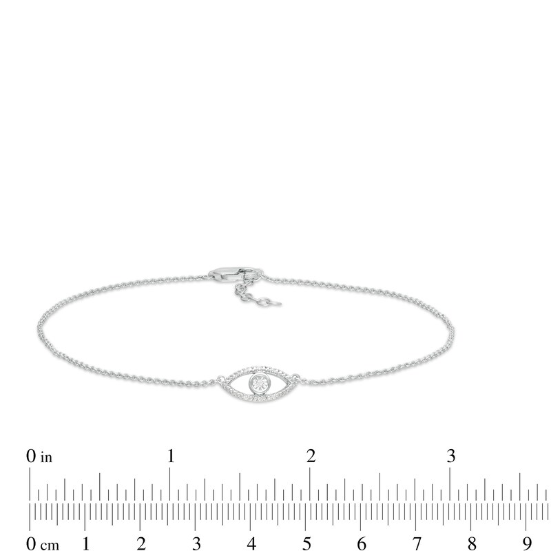 Main Image 3 of Diamond Accent Evil Eye Anklet in Sterling Silver - 10"