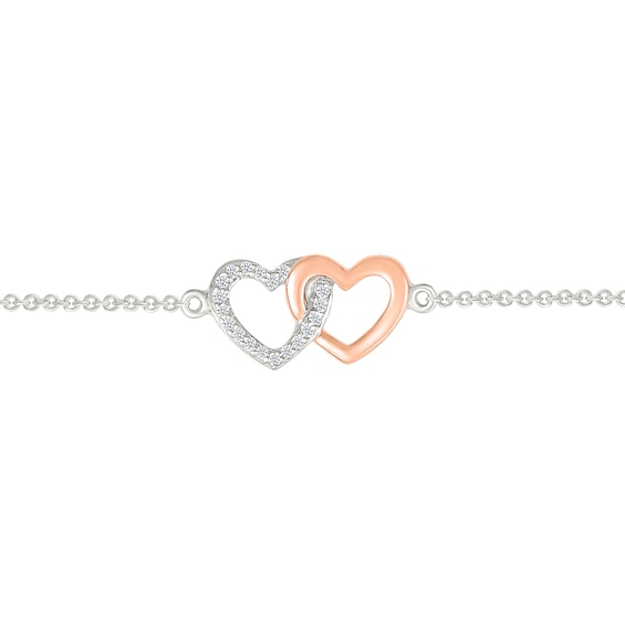 1/20 CT. T.w. Diamond Interlocking Hearts Anklet in Sterling Silver and 10K Rose Gold - 10"