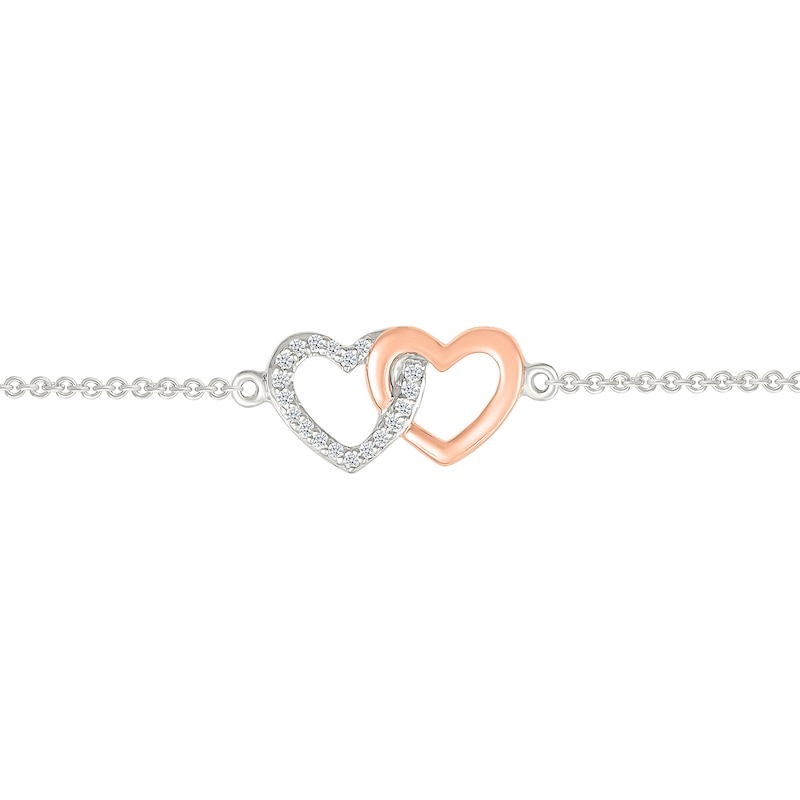 1/20 CT. T.W. Diamond Interlocking Hearts Anklet in Sterling Silver and 10K Rose Gold - 10"