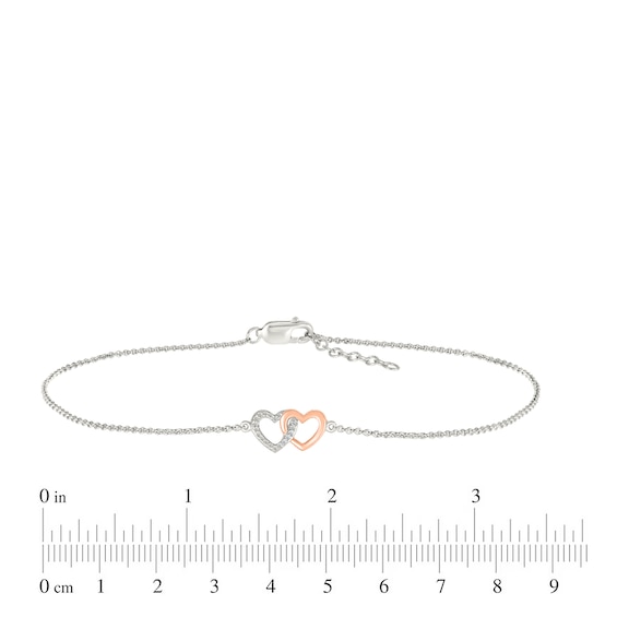1/20 CT. T.w. Diamond Interlocking Hearts Anklet in Sterling Silver and 10K Rose Gold - 10"