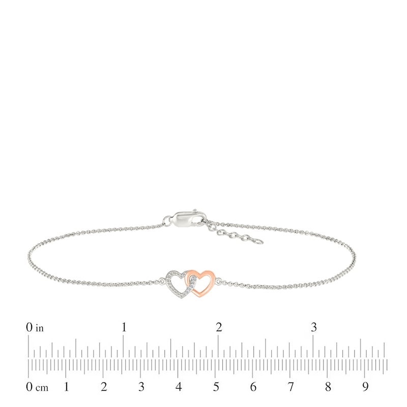 1/20 CT. T.W. Diamond Interlocking Hearts Anklet in Sterling Silver and 10K Rose Gold - 10"