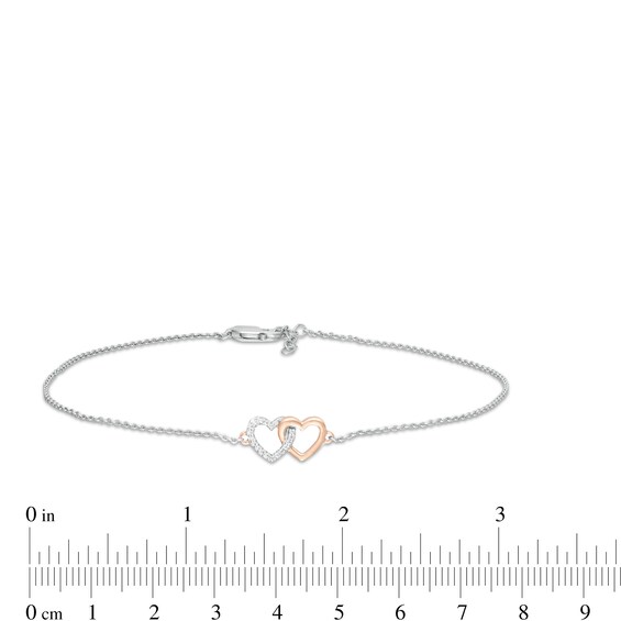 1/20 CT. T.w. Diamond Interlocking Hearts Anklet in Sterling Silver and 10K Rose Gold - 10"