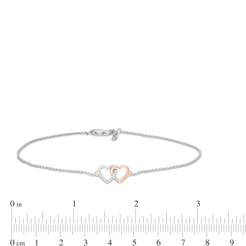 1/20 CT. T.W. Diamond Interlocking Hearts Anklet in Sterling Silver and 10K Rose Gold - 10"