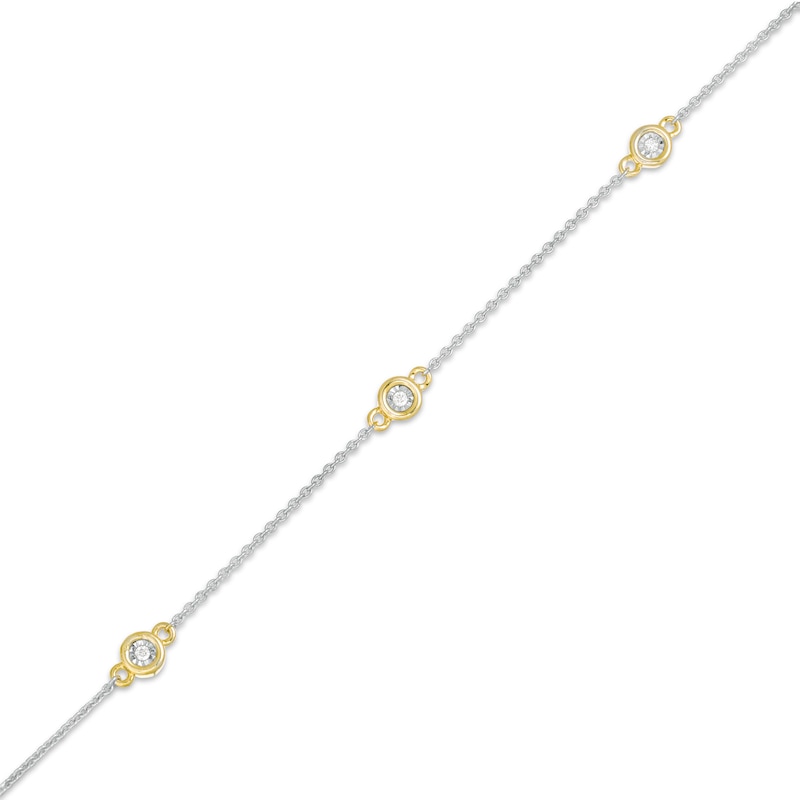 Diamond Accent Station Anklet in Sterling Silver and 10K Gold - 10"