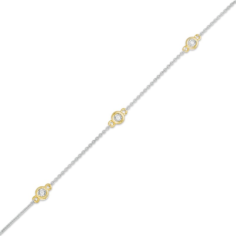 Main Image 1 of Diamond Accent Station Anklet in Sterling Silver and 10K Gold - 10"