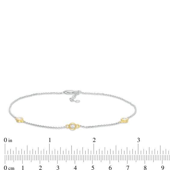 Diamond Accent Station Anklet in Sterling Silver and 10K Gold - 10"