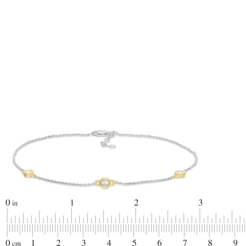 Diamond Accent Station Anklet in Sterling Silver and 10K Gold - 10"