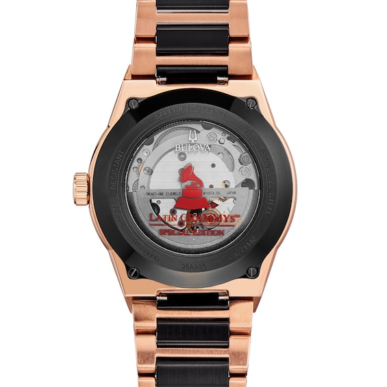 Bulova Latin GrammyÂ® Automatic Two-Tone IP Watch with Black Dial (Model: 98A236)