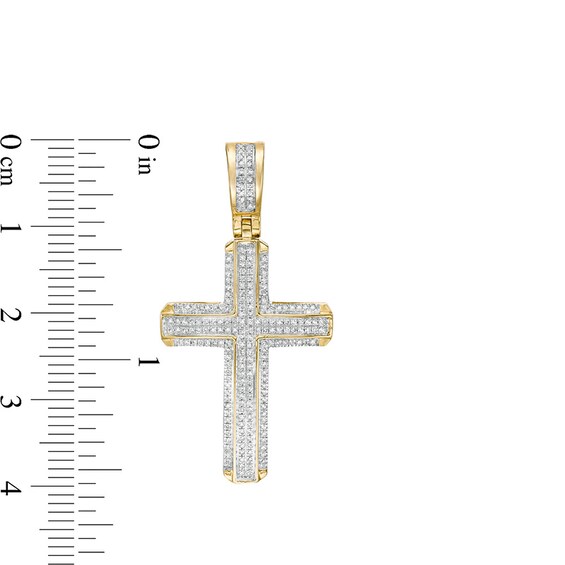 Men's 1/4 CT. T.w. Diamond Double Row Cross Necklace Charm in 10K Gold