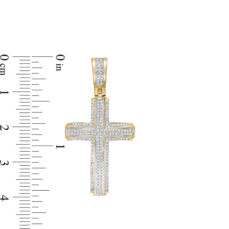 Men's 1/4 CT. T.W. Diamond Double Row Cross Necklace Charm in 10K Gold