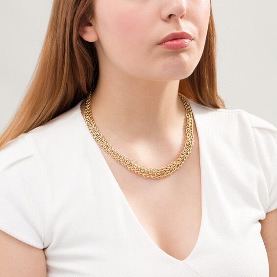 Graduated Woven Multi-Row Link Chain Necklace in 10K Gold - 18"