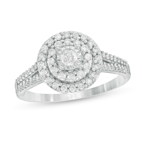1/2 CT. T.w. Diamond Double Frame Engagement Ring in 10K White Gold