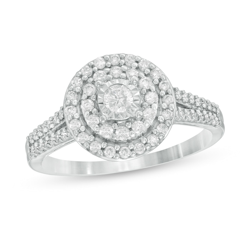 Main Image 1 of 1/2 CT. T.W. Diamond Double Frame Engagement Ring in 10K White Gold