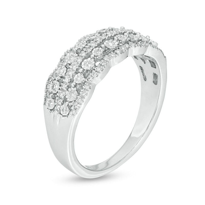 Main Image 3 of 1/4 CT. T.W Diamond Scallop-Edged Multi-Row Anniversary Ring in 10K White Gold