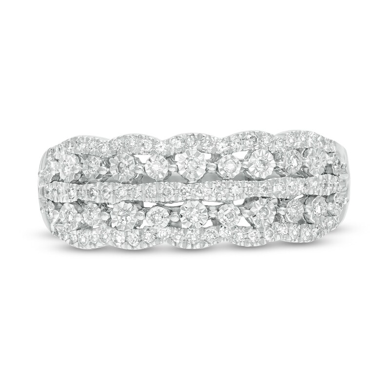 Main Image 4 of 1/4 CT. T.W Diamond Scallop-Edged Multi-Row Anniversary Ring in 10K White Gold