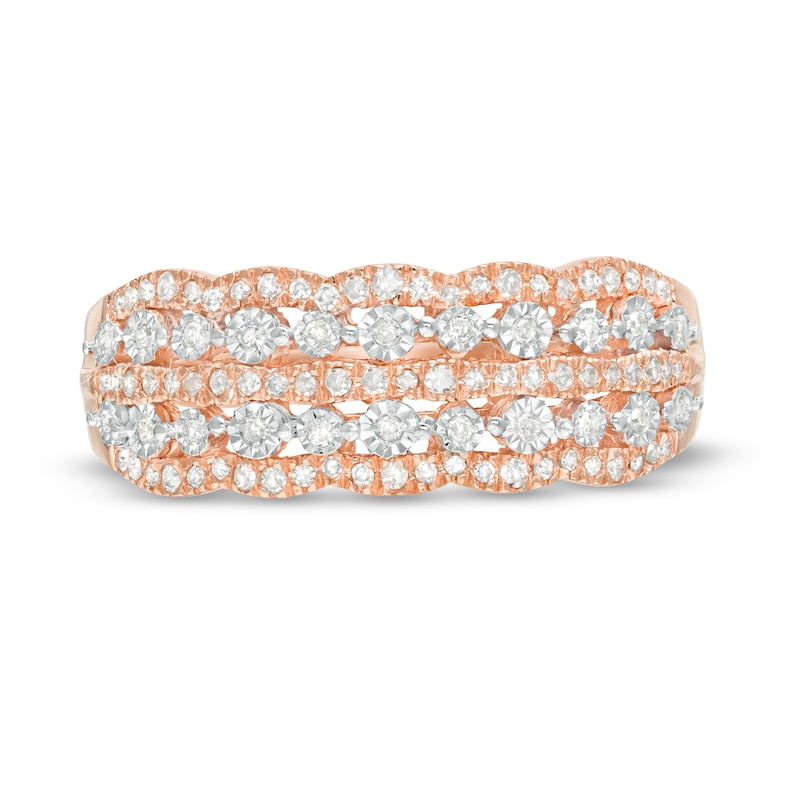Main Image 4 of 1/4 CT. T.W Diamond Scallop-Edged Multi-Row Anniversary Ring in 10K Rose Gold