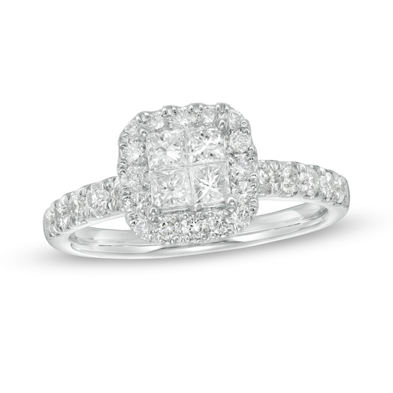 1 CT. T.w. Quad Princess-Cut Diamond Frame Engagement Ring in 14K White Gold