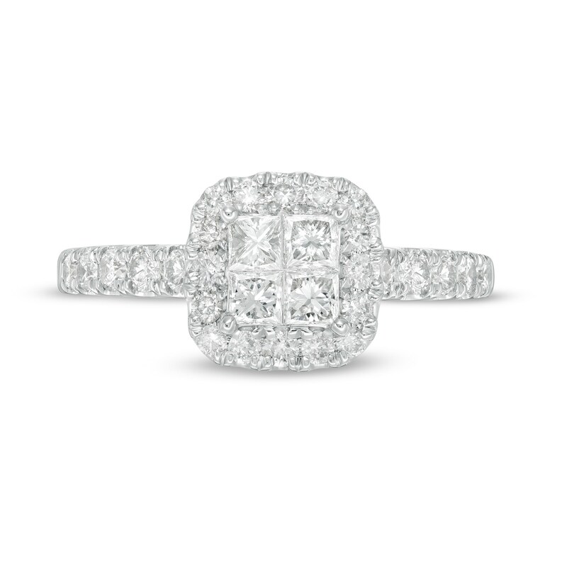 Main Image 4 of 1 CT. T.W. Quad Princess-Cut Diamond Frame Engagement Ring in 14K White Gold