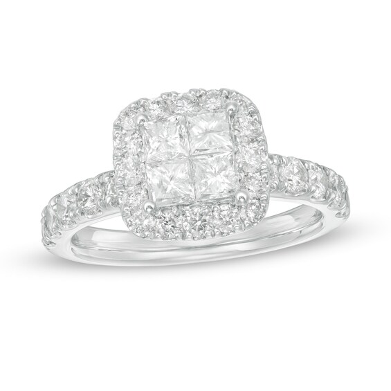 1-7/8 CT. T.w. Quad Princess-Cut Diamond Cushion Frame Engagement Ring in 14K White Gold
