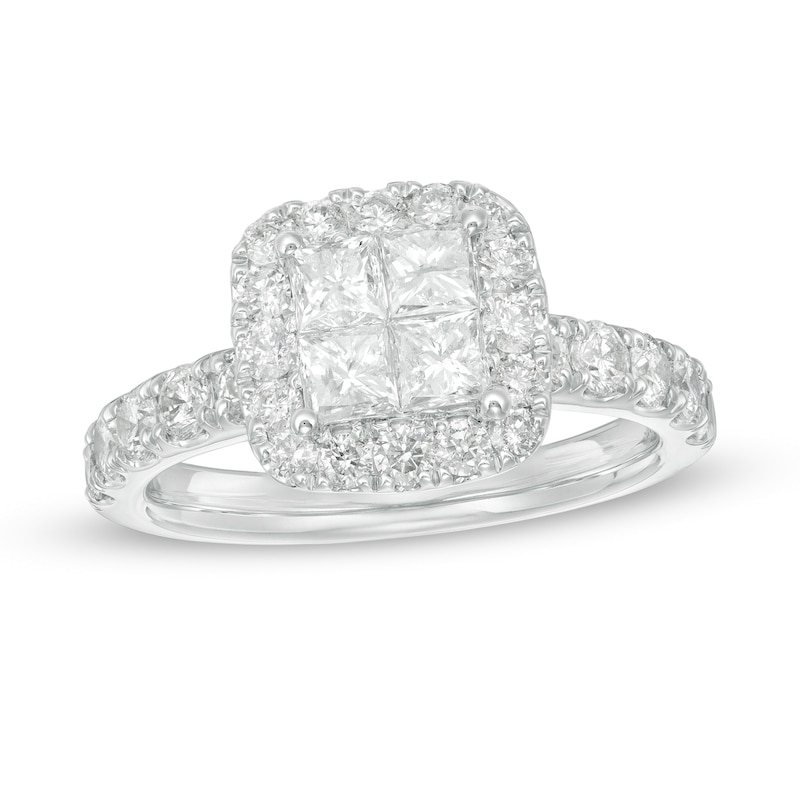 1-7/8 CT. T.W. Quad Princess-Cut Diamond Cushion Frame Engagement Ring in 14K White Gold