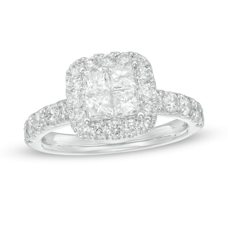 Main Image 1 of 1-7/8 CT. T.W. Quad Princess-Cut Diamond Cushion Frame Engagement Ring in 14K White Gold