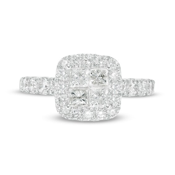 1-7/8 CT. T.w. Quad Princess-Cut Diamond Cushion Frame Engagement Ring in 14K White Gold
