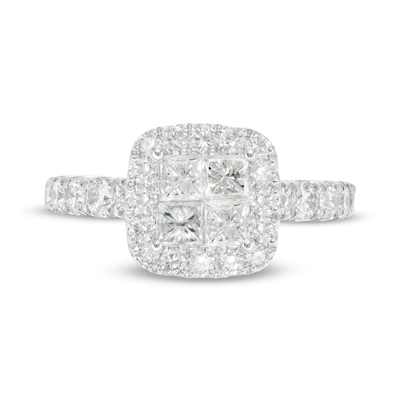Main Image 4 of 1-7/8 CT. T.W. Quad Princess-Cut Diamond Cushion Frame Engagement Ring in 14K White Gold