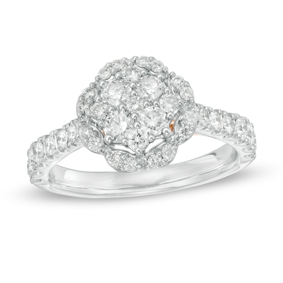 1 CT. T.w. Composite Diamond Scallop Frame Engagement Ring in 14K Two-Tone Gold