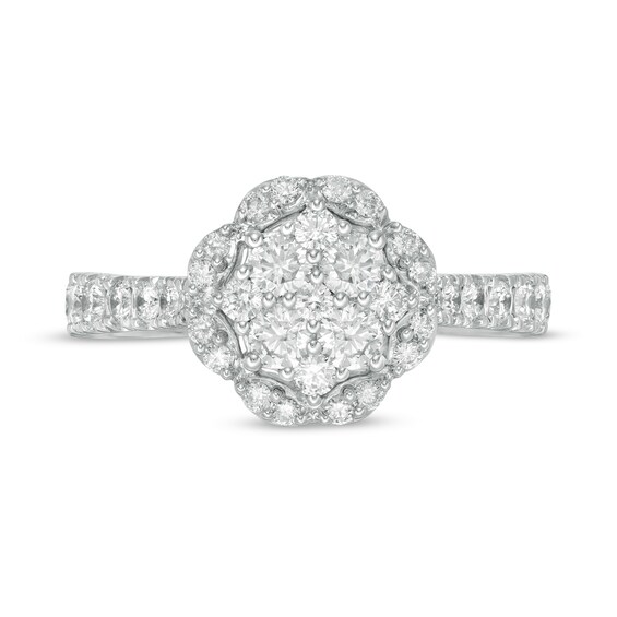 1 CT. T.w. Composite Diamond Scallop Frame Engagement Ring in 14K Two-Tone Gold