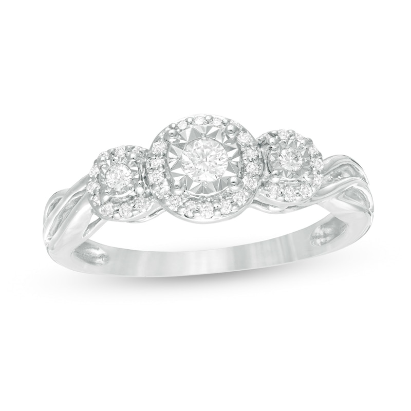 Main Image 1 of 1/4 CT. T.W. Diamond Past Present Future® Frame Twist Engagement Ring in 10K White Gold