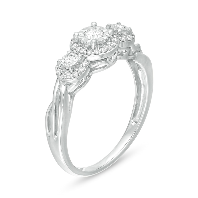 Main Image 3 of 1/4 CT. T.W. Diamond Past Present Future® Frame Twist Engagement Ring in 10K White Gold