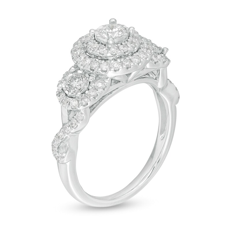 Main Image 3 of 1 CT. T.W. Diamond Past Present Future® Double Frame Twist Engagement Ring in 10K White Gold