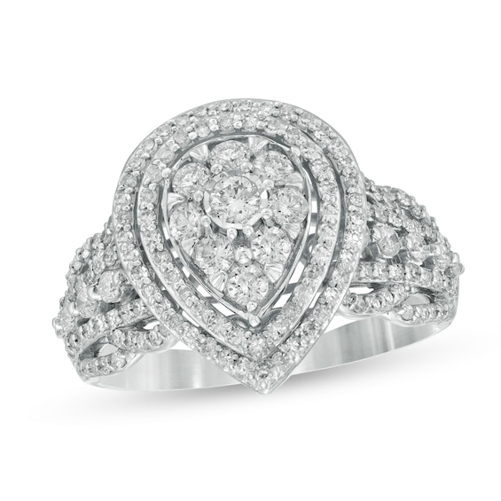 1 CT. T.w. Diamond Double Pear-Shaped Frame Multi-Row Engagement Ring in 10K White Gold