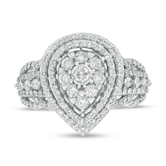 1 CT. T.w. Diamond Double Pear-Shaped Frame Multi-Row Engagement Ring in 10K White Gold