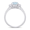6.0mm Aquamarine, Lab-Created White Sapphire and 1/20 CT. T.W. Diamond Three Stone Engagement Ring in 10K White Gold