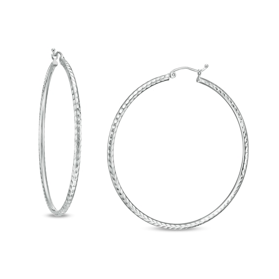 50.0mm Diamond-Cut Hoop Earrings in 10K White Gold