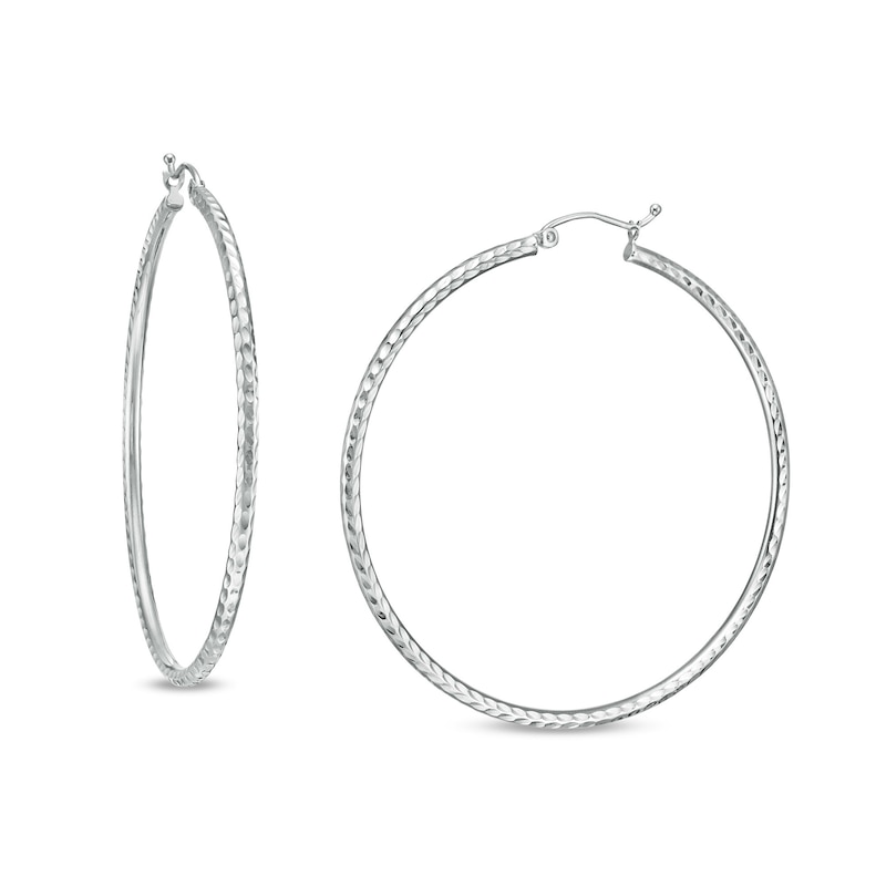 Main Image 1 of 50.0mm Diamond-Cut Hoop Earrings in 10K White Gold