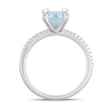 Emerald-Cut Aquamarine and 1/10 CT. T.W. Diamond Prong Engagement Ring in 14K White Gold