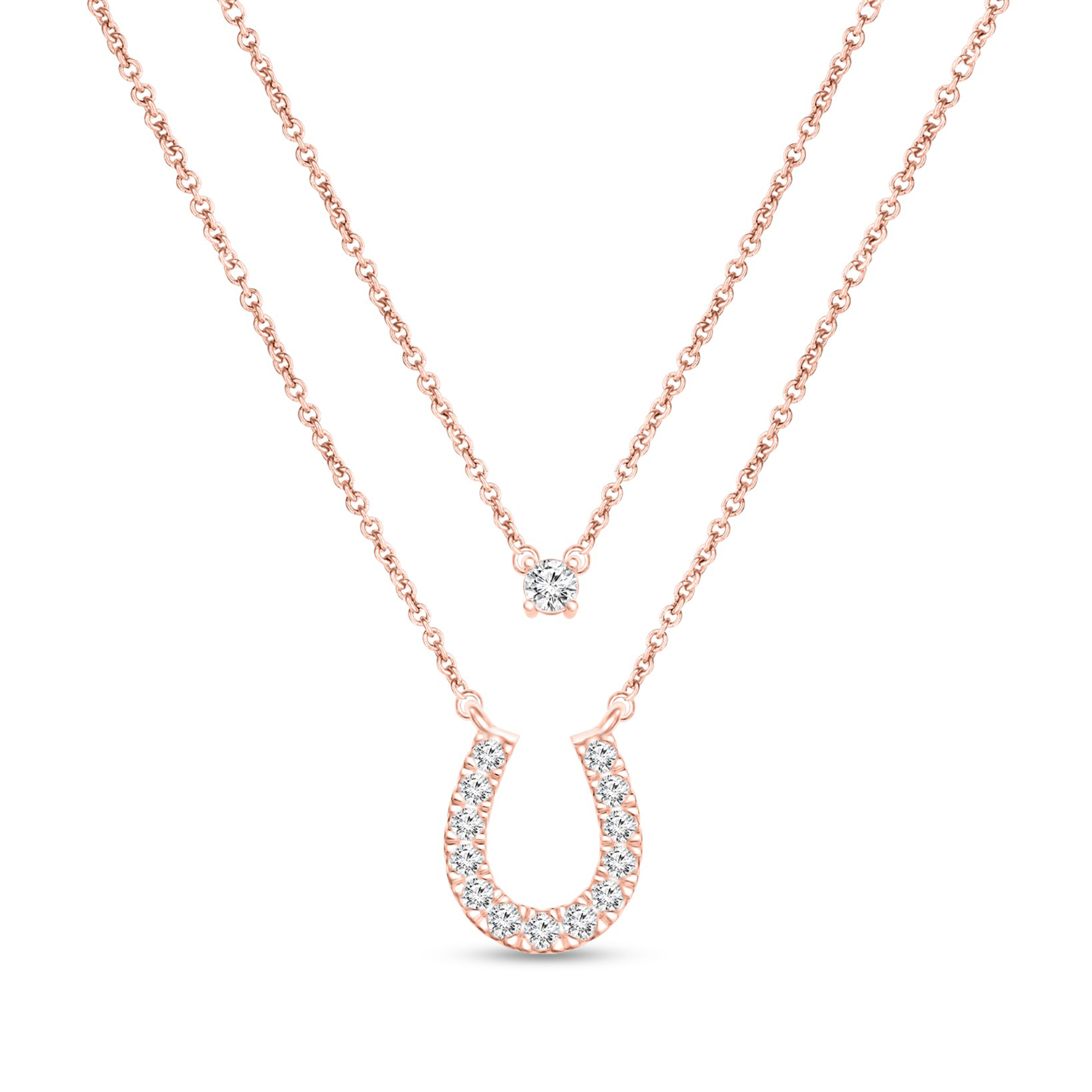 Thumbnail Image 0 of 1/4 CT. T.W. Diamond Horseshoe Double Strand Layered Necklace in 10K Rose Gold