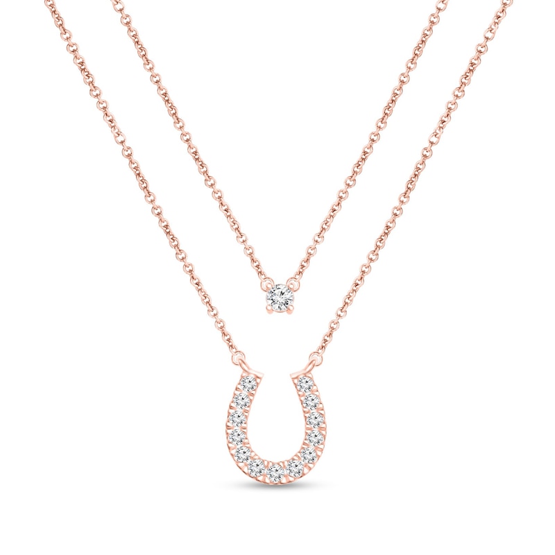 1/4 CT. T.W. Diamond Horseshoe Double Strand Layered Necklace in 10K Rose Gold