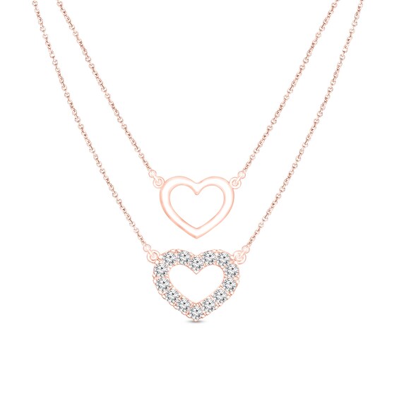 1/5 CT. T.W. Diamond Double Heart Outline Double Strand Layered Necklace in 10K Rose Gold 1/5 CT. T.W. Diamond Double Heart Outline Double Strand Layered Necklace in 10K Rose Gold
